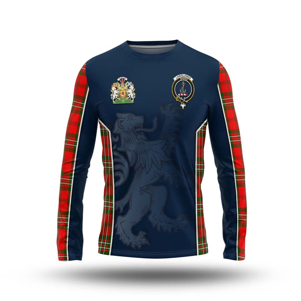 Langlands Tartan Long Sleeve T-Shirt with Family Crest and Lion Rampant Vibes Sport Style Unisex - Tartan Vibes Clothing