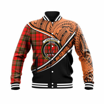 Langlands Crest Tartan Baseball Jacket with Polynesian Vibes Style - Orange Version