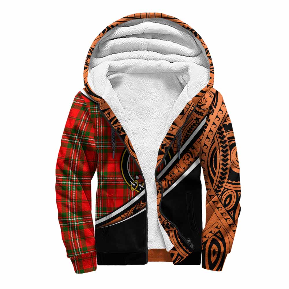 Tartan Vibes Clothing Langlands Crest Tartan Sherpa Hoodie with Maori Tattoo Style - Orange Version