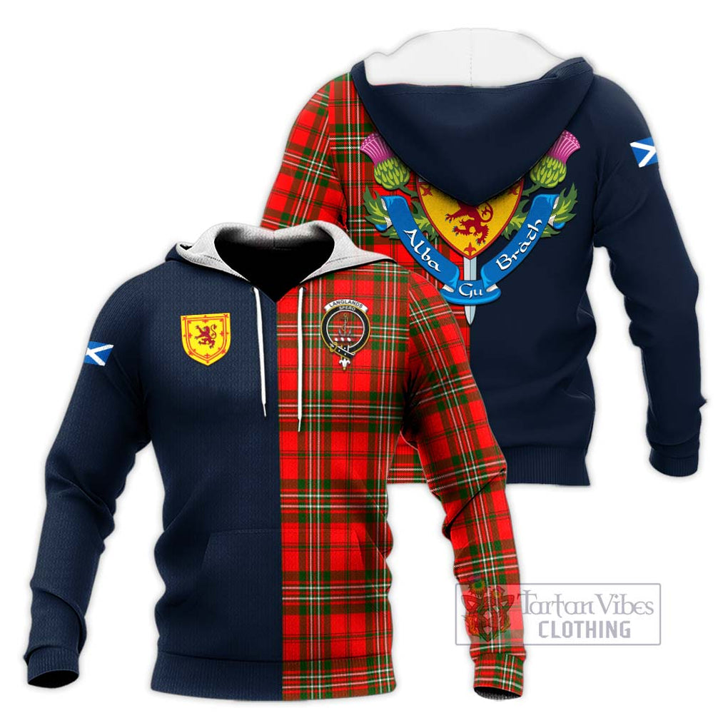 Tartan Vibes Clothing Langlands Tartan Knitted Hoodie with Scottish Lion Royal Arm Half Style