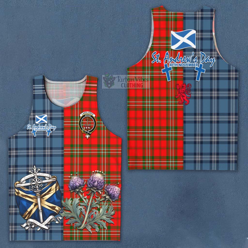 Tartan Vibes Clothing Langlands Tartan Men's Tank Top Happy St. Andrew's Day Half Tartan Style