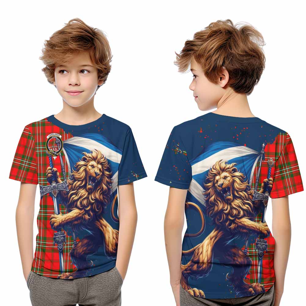 Tartan Vibes Clothing Langlands Tartan Family Crest Kid T-Shirt with Scottish Majestic Lion