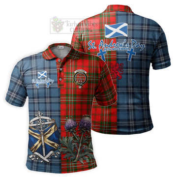 Langlands Tartan Polo Shirt Happy St. Andrew's Day Half Tartan Style