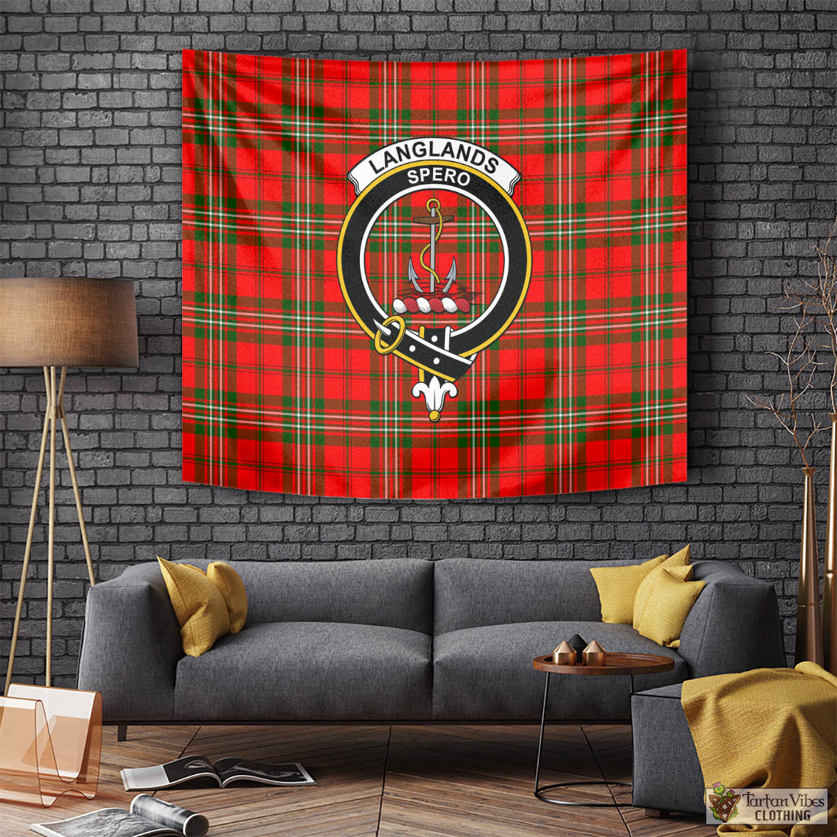 Tartan Vibes Clothing Langlands Tartan Tapestry Wall Hanging and Home Decor for Room with Family Crest