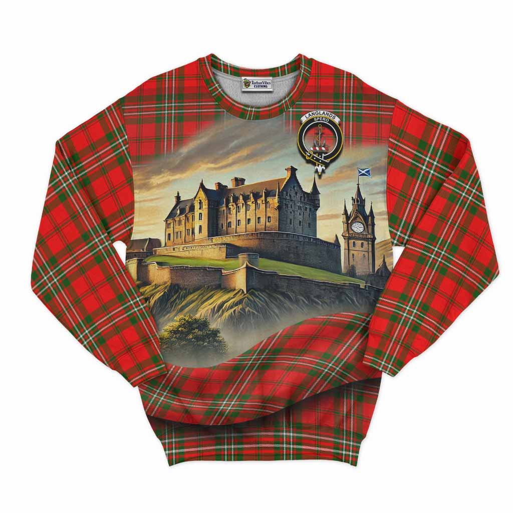 Langlands Tartan Family Crest Sweatshirt with Scottish Ancient Castle Style Unisex - Tartan Vibes Clothing