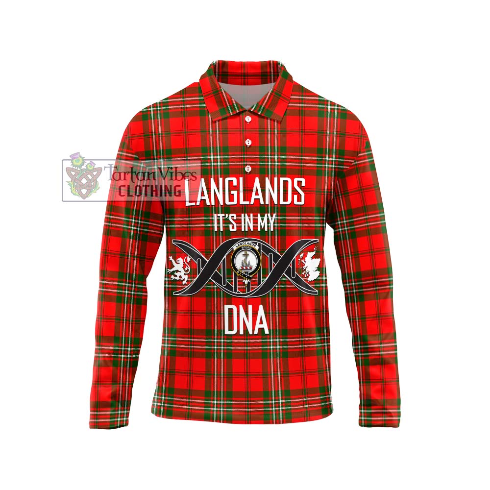 Langlands Tartan Long Sleeve Polo Shirt with Family Crest DNA In Me Style Unisex - Tartanvibesclothing Shop