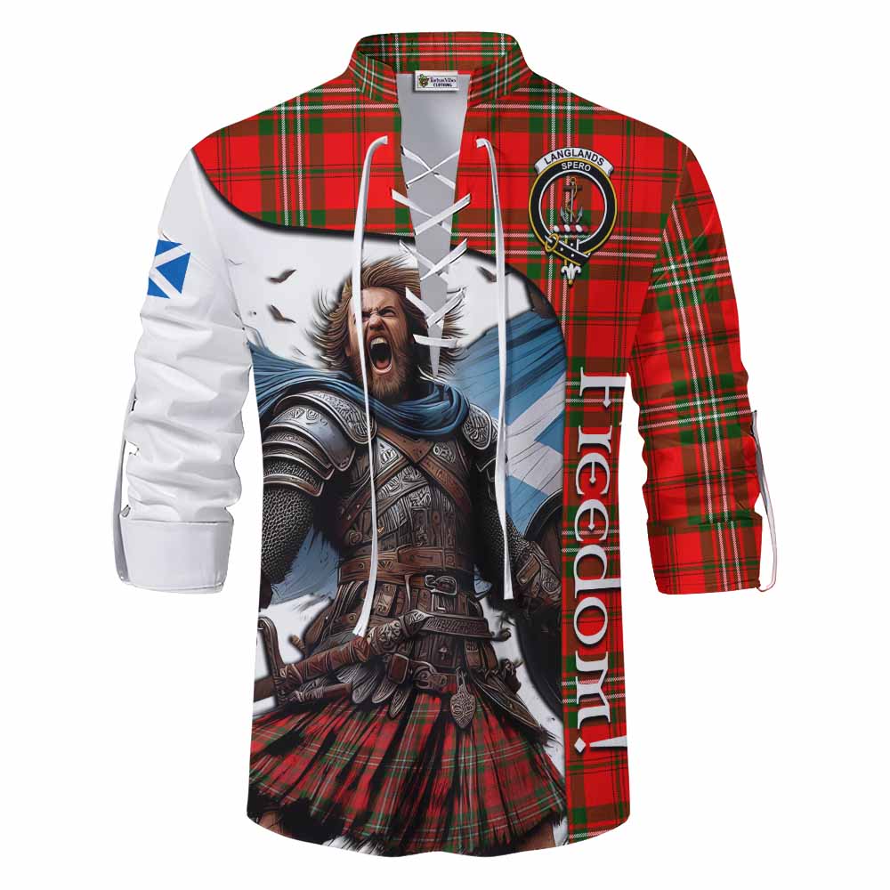 Tartan Vibes Clothing Langlands Crest Tartan Ghillie Kilt Shirt Inspired by the Freedom of Scottish Warrior