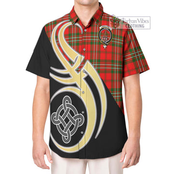 Langlands Tartan Short Sleeve Button Shirt with Family Crest and Celtic Symbol Style