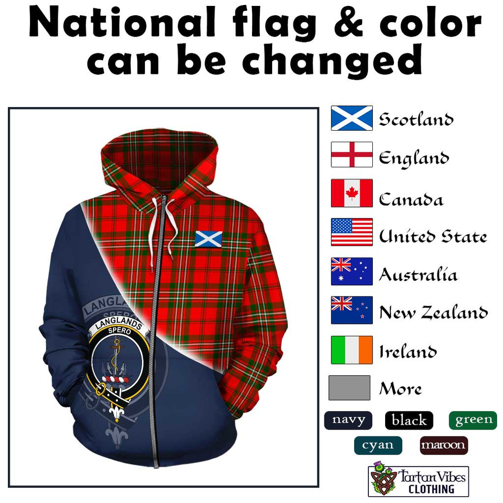 Langlands Tartan Hoodie with Personalised National Flag and Family Crest Half Style - Tartanvibesclothing Shop