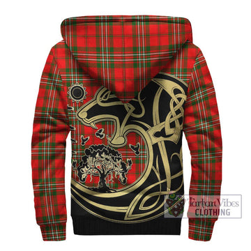 Langlands Tartan Sherpa Hoodie with Family Crest Celtic Wolf Style