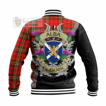 Langlands Tartan Family Crest Baseball Jacket Lion Rampant Royal Thistle Shield Celtic Inspired - Tartan Vibes Clothing