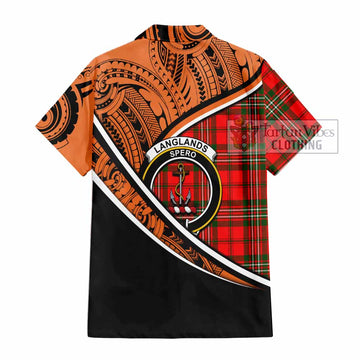 Langlands Crest Tartan Short Sleeve Button Shirt with Polynesian Vibes Style - Orange Version