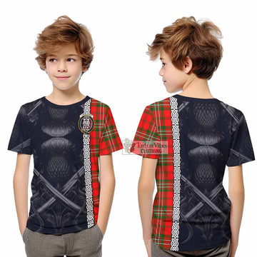 Langlands Tartan Kid T-Shirt with Family Crest Cross Sword Thistle Celtic Vibes