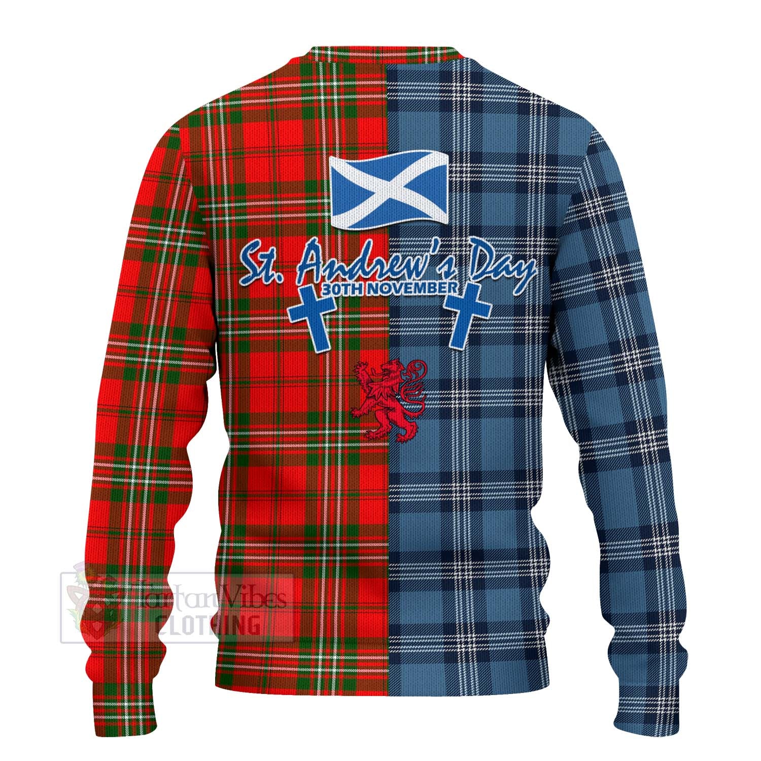 Tartan Vibes Clothing Langlands Tartan Knitted Sweater Happy St. Andrew's Day Half Tartan Style