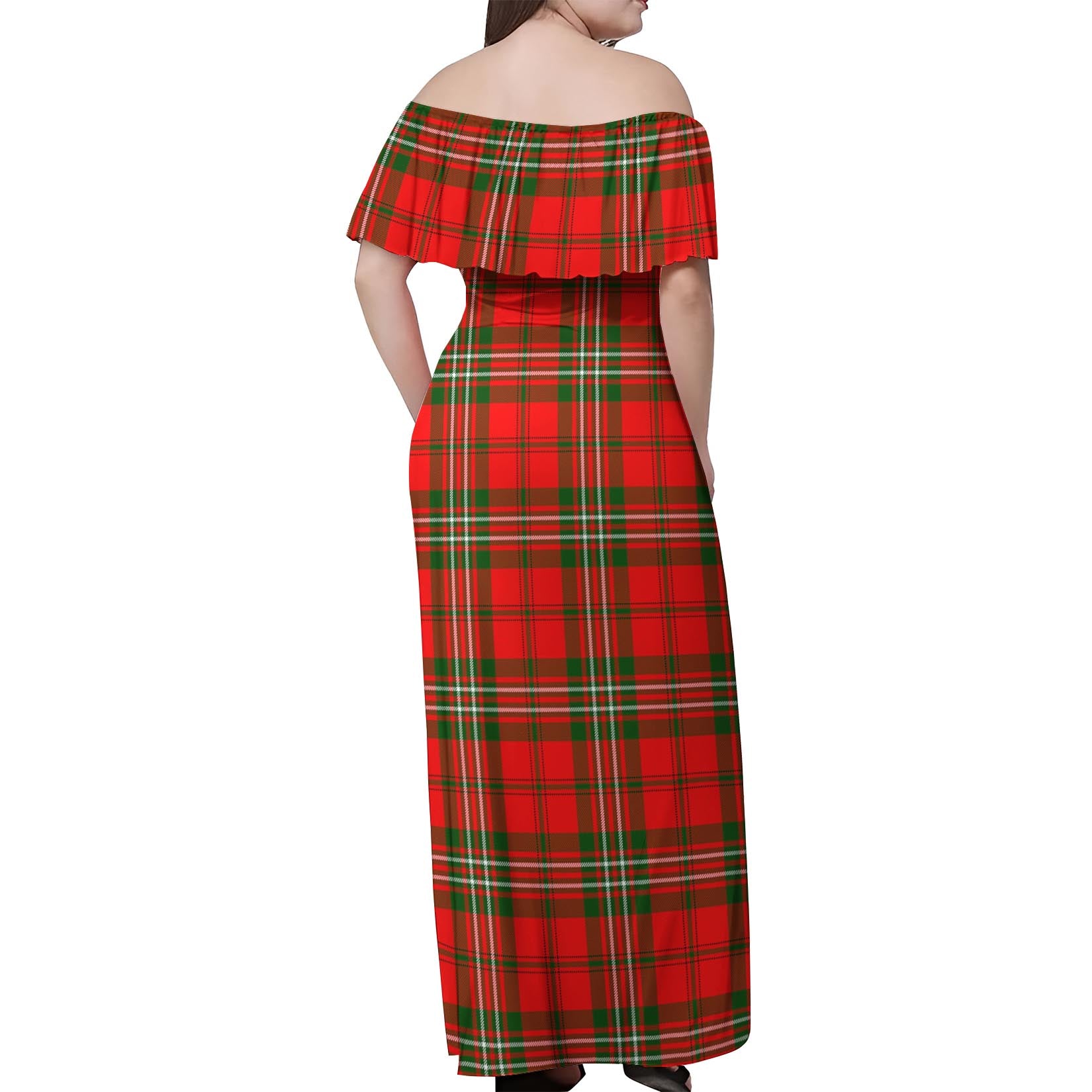 Langlands Tartan Off Shoulder Long Dress - Tartanvibesclothing