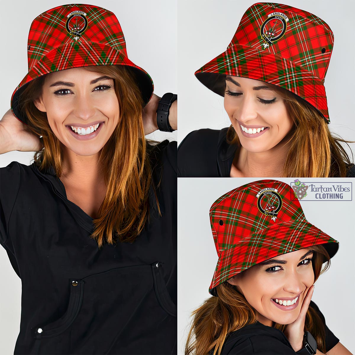 Tartan Vibes Clothing Langlands Tartan Bucket Hat with Family Crest