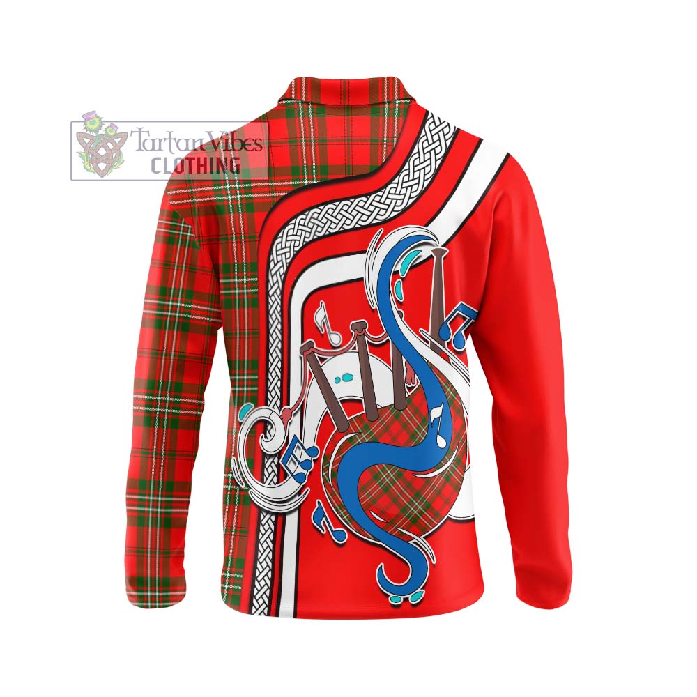 Tartan Vibes Clothing Langlands Tartan Long Sleeve Polo Shirt with Epic Bagpipe Style