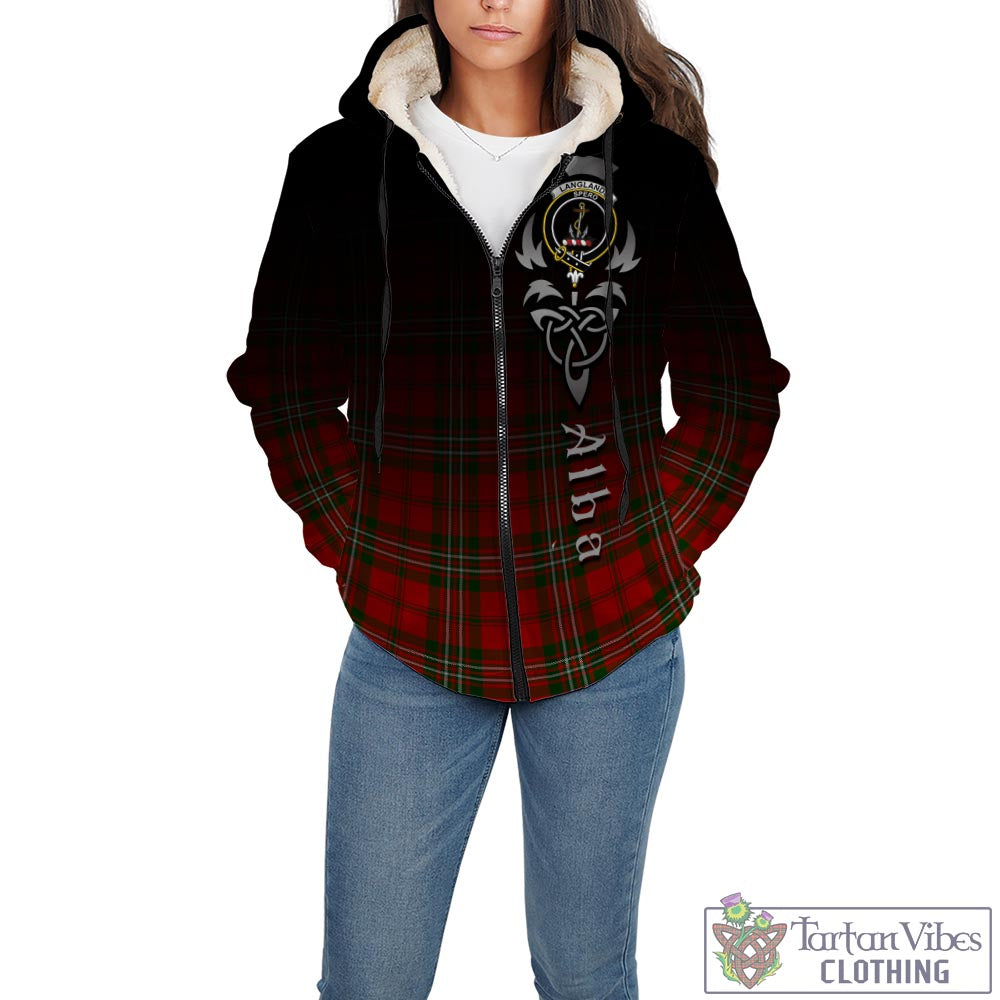 Tartan Vibes Clothing Langlands Tartan Sherpa Hoodie Featuring Alba Gu Brath Family Crest Celtic Inspired