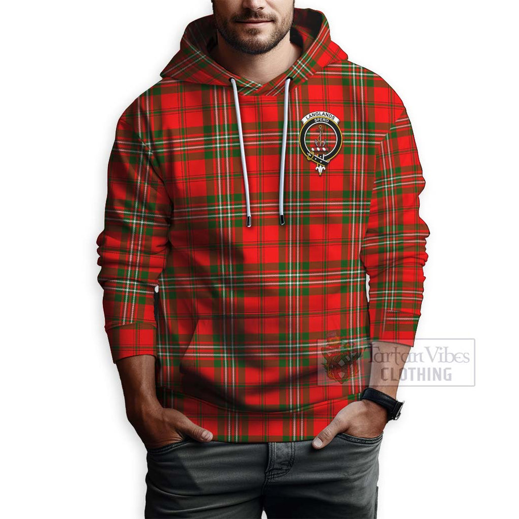 Tartan Vibes Clothing Langlands Tartan Hoodie with Family Crest and Bearded Skull Holding Bottles of Whiskey