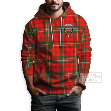 Langlands Tartan Hoodie with Family Crest and Bearded Skull Holding Bottles of Whiskey