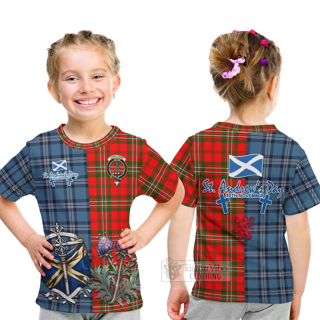 Tartan Vibes Clothing Langlands Tartan Kid T-Shirt Happy St. Andrew's Day Half Tartan Style