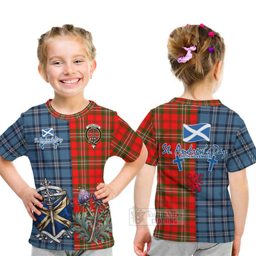 Langlands Tartan Kid T-Shirt Happy St. Andrew's Day Half Tartan Style