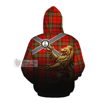 Langlands Crest Tartan Cotton Hoodie with Golden Lion Emblem Celtic Style Pullover Hoodie - Tartan Vibes Clothing