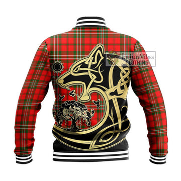 Langlands Tartan Baseball Jacket with Family Crest Celtic Wolf Style