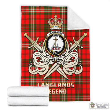 Langlands Tartan Blanket with Clan Crest and the Golden Sword of Courageous Legacy