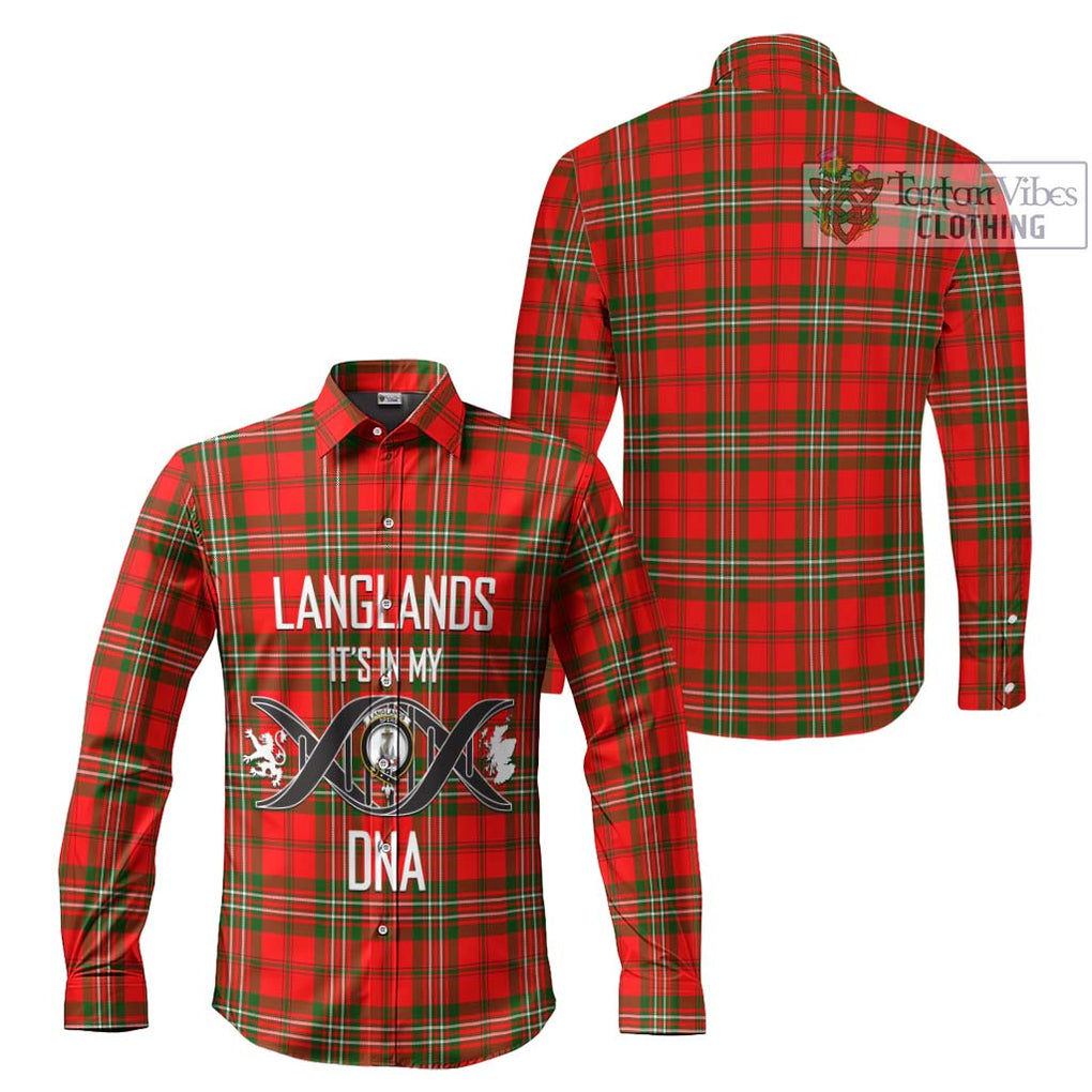 Langlands Tartan Long Sleeve Button Shirt with Family Crest DNA In Me Style Men's Shirt - Tartanvibesclothing Shop