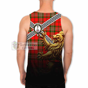 Langlands Crest Tartan Men's Tank Top with Golden Lion Emblem Celtic Style - Tartan Vibes Clothing