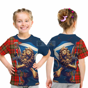 Langlands Tartan Family Crest Kid T-Shirt with Scottish Majestic Lion