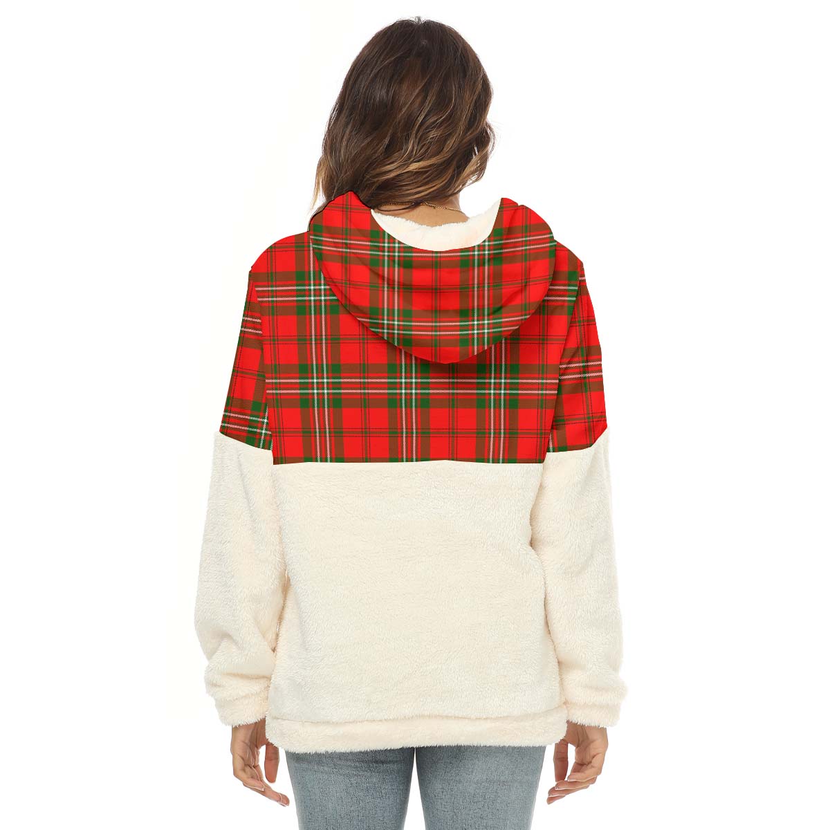 Langlands Tartan Women's Borg Fleece Hoodie With Half Zip with Family Crest - Tartan Vibes Clothing