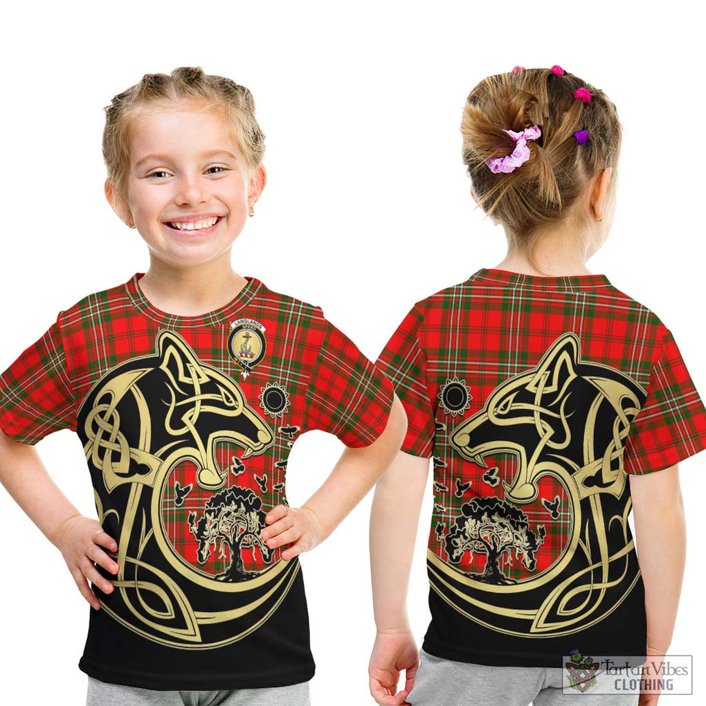 Langlands Tartan Kid T-Shirt with Family Crest Celtic Wolf Style - Tartan Vibes Clothing