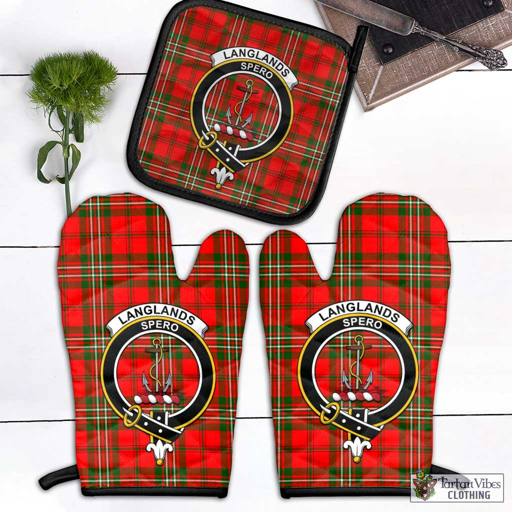 Langlands Tartan Combo Oven Mitt & Pot-Holder with Family Crest Combo 1 Oven Mitt & 1 Pot-Holder Black - Tartan Vibes Clothing