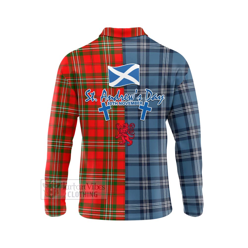 Tartan Vibes Clothing Langlands Tartan Long Sleeve Polo Shirt Happy St. Andrew's Day Half Tartan Style