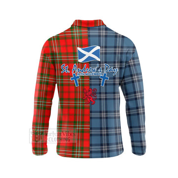 Langlands Tartan Long Sleeve Polo Shirt Happy St. Andrew's Day Half Tartan Style