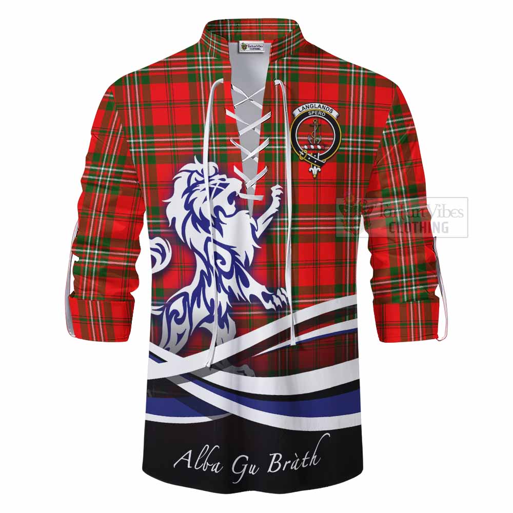 Tartan Vibes Clothing Langlands Tartan Ghillie Kilt Shirt with Alba Gu Brath Regal Lion Emblem