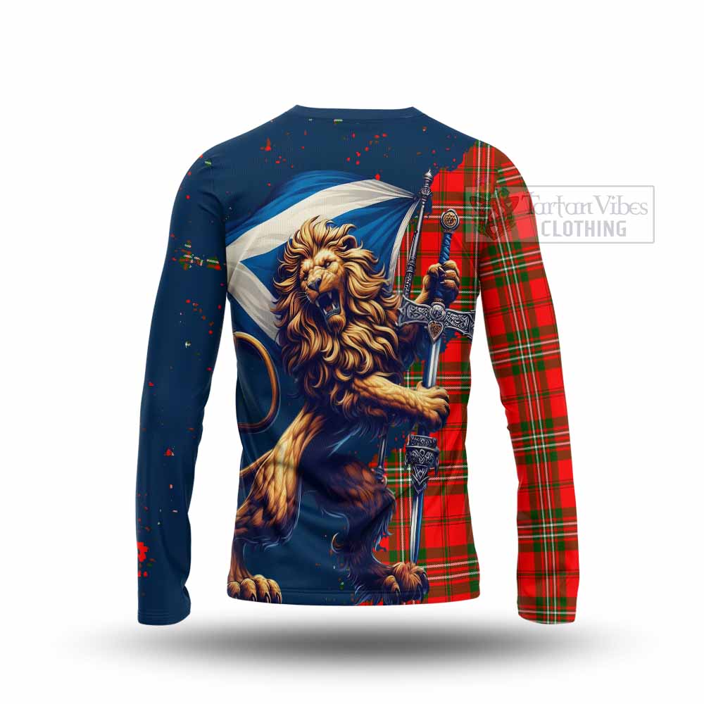 Tartan Vibes Clothing Langlands Tartan Family Crest Long Sleeve T-Shirt with Scottish Majestic Lion