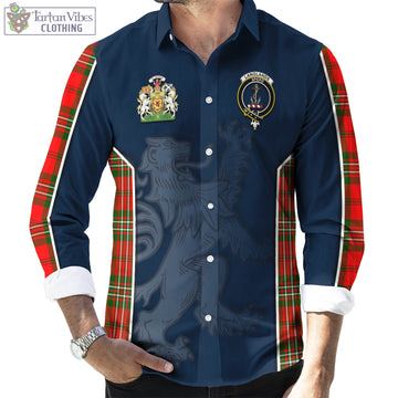 Langlands Tartan Long Sleeve Button Up Shirt with Family Crest and Lion Rampant Vibes Sport Style