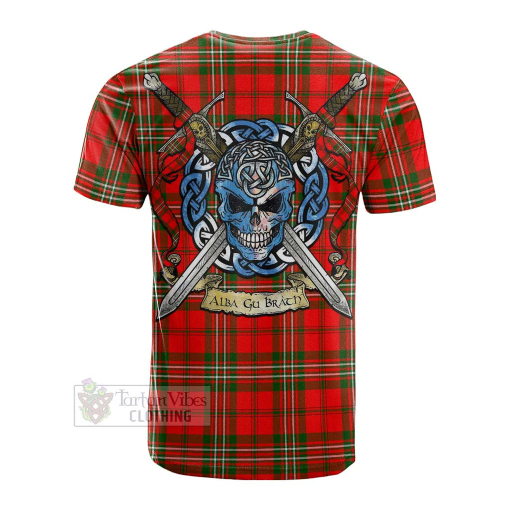 Tartan Vibes Clothing Langlands Tartan Cotton T-shirt with Family Crest Celtic Skull Style