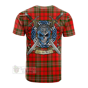 Langlands Tartan Cotton T-shirt with Family Crest Celtic Skull Style