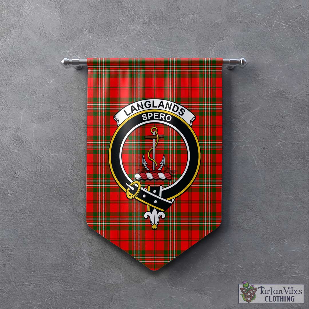 Tartan Vibes Clothing Langlands Tartan Gonfalon, Tartan Banner with Family Crest