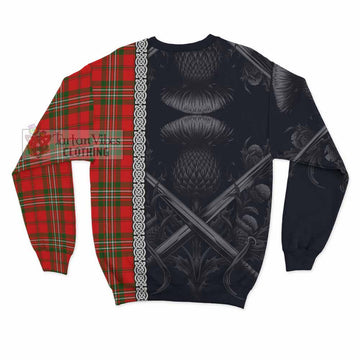 Langlands Tartan Sweatshirt with Family Crest Cross Sword Thistle Celtic Vibes