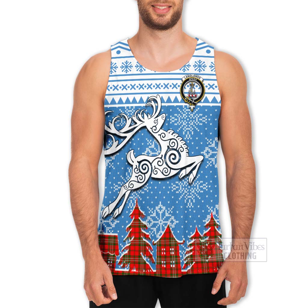 Tartan Vibes Clothing Langlands Clan Christmas Men's Tank Top Celtic Reindeer Style