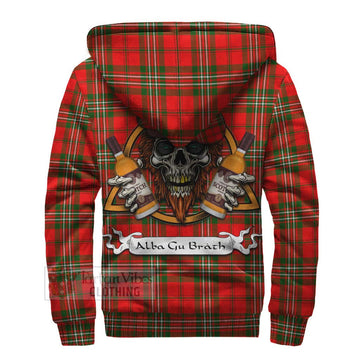 Langlands Tartan Sherpa Hoodie with Family Crest and Bearded Skull Holding Bottles of Whiskey