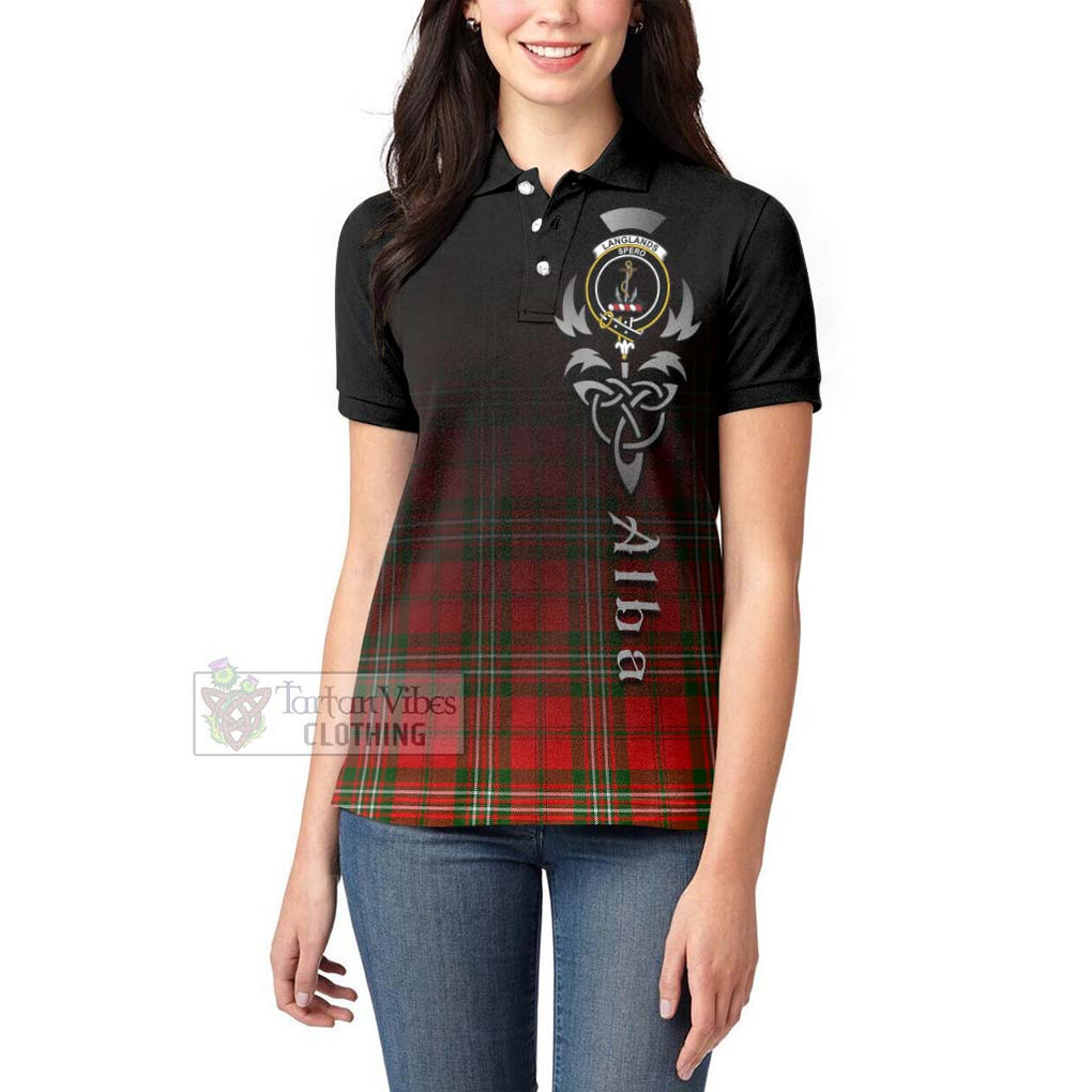 Tartan Vibes Clothing Langlands Tartan Women's Polo Shirt Featuring Alba Gu Brath Family Crest Celtic Inspired