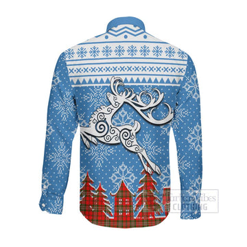 Langlands Clan Christmas Long Sleeve Button Shirt Celtic Reindeer Style