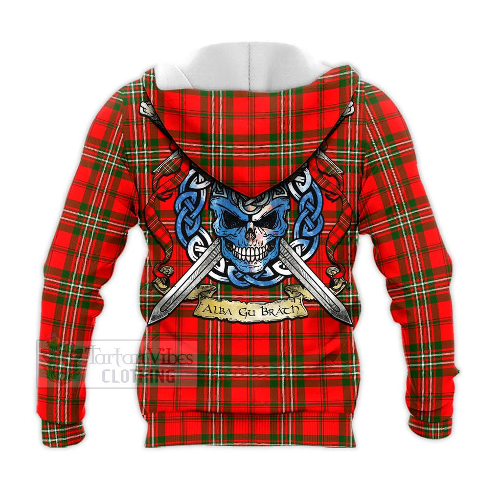 Tartan Vibes Clothing Langlands Tartan Knitted Hoodie with Family Crest Celtic Skull Style