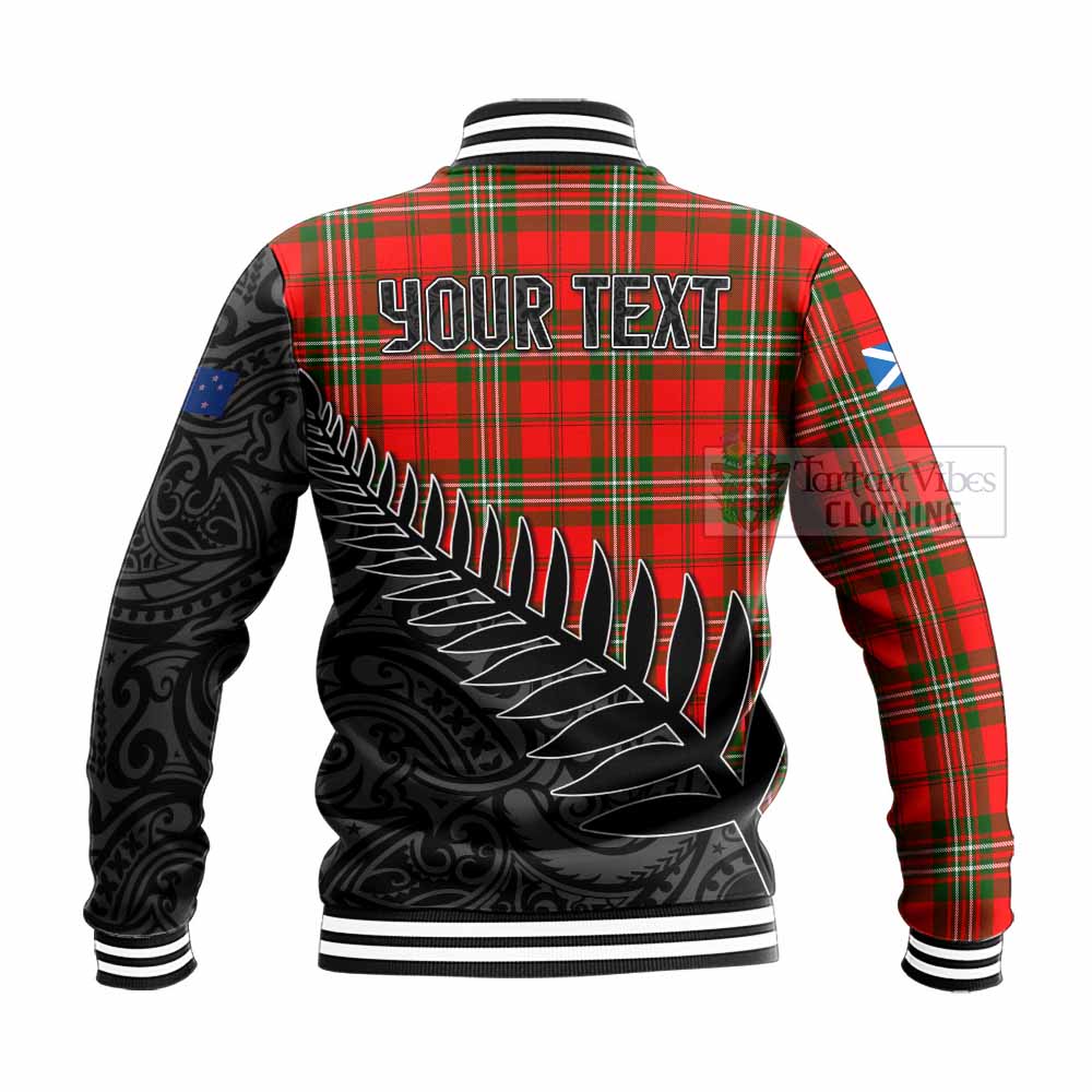 Tartan Vibes Clothing Langlands Crest Tartan Baseball Jacket with New Zealand Silver Fern Half Style